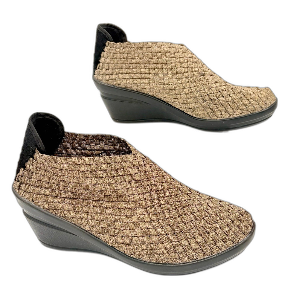 Bernie Mev Metallic Bronze/Gold Woven Pull On Wedges size 39, 8.5 US